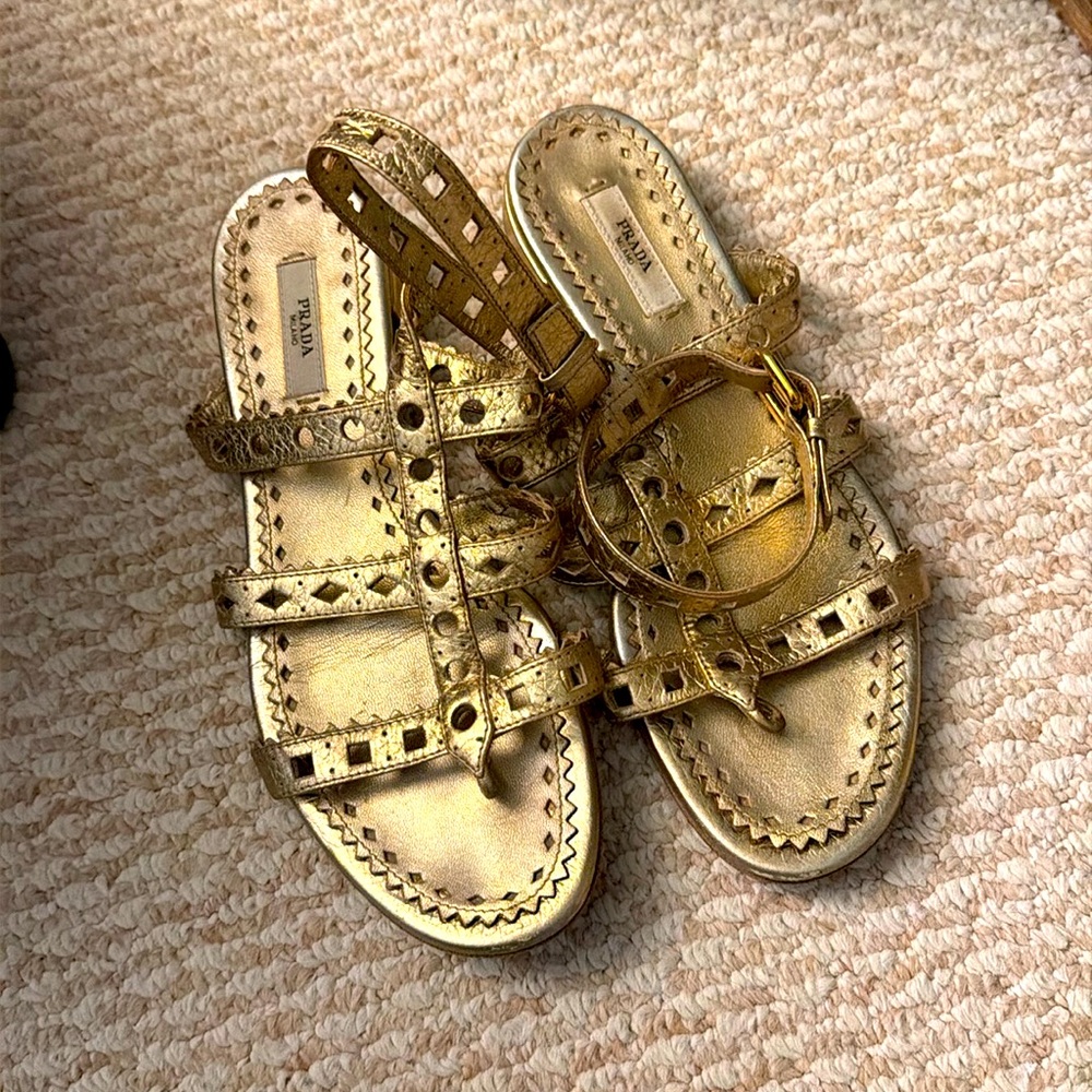 Prada gladiator gold sandals